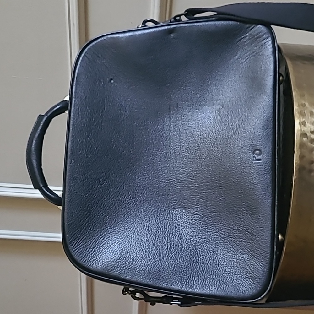 ro BAGS Retro Modern Black Leather Suitcase RARE - Picture 2 of 13
